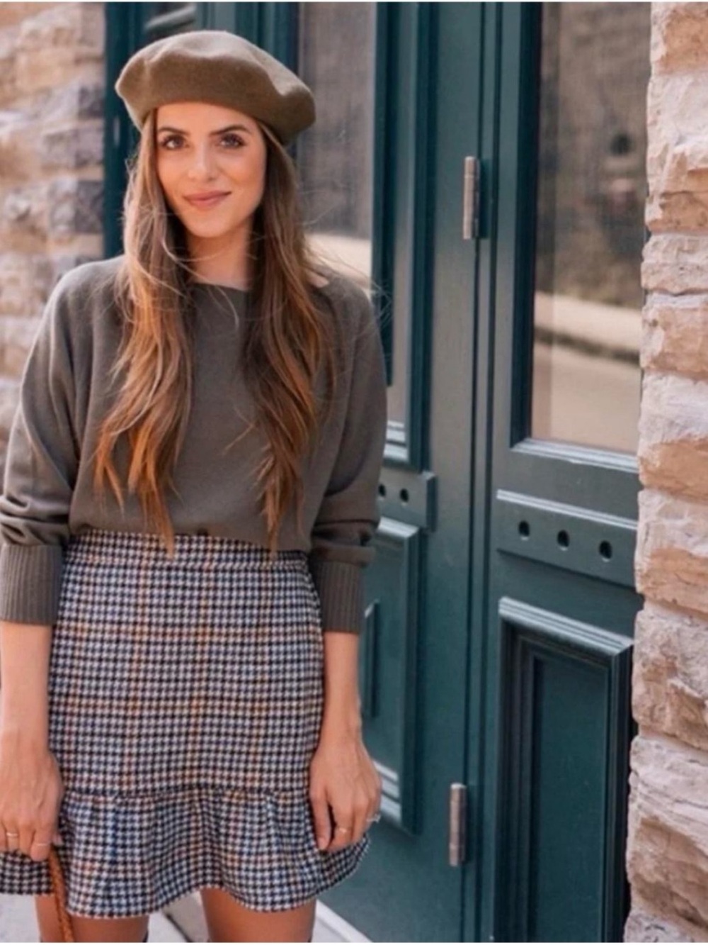 J. Crew Mercantile Houndstooth Ruffle Hem Skirt Brown / Black Size 00